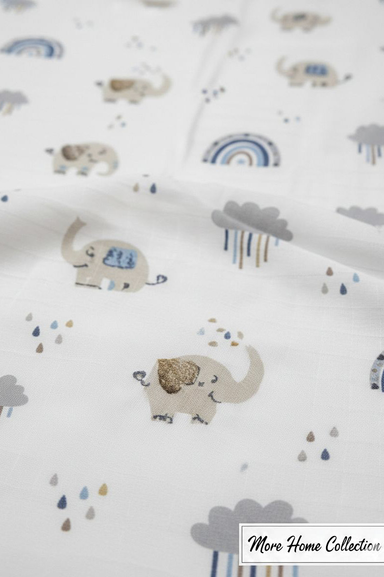 More Home Müslin Bebek Örtüsü. 90X90 cm %100 Pamuk Filli BULUT & Gök Kuşaklı mavi beyaz