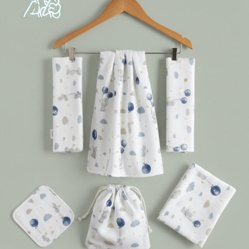More Home Bebek Müslin Ağız  Bezi Battaniye %100 Pamuk 7 Parça Set   Tavşanlı
