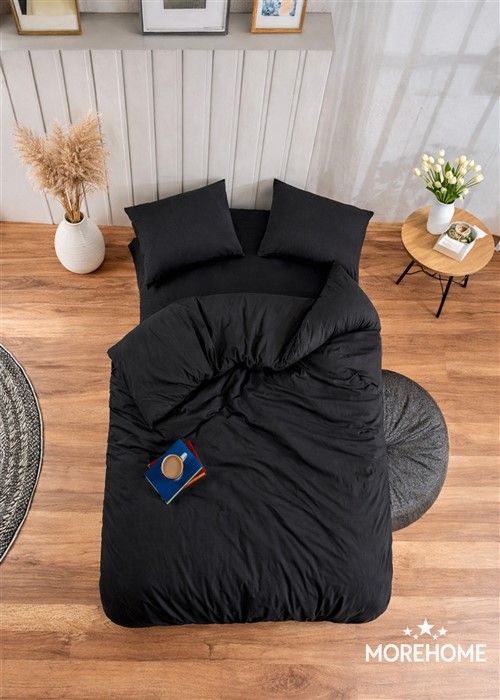 More Home  Çift Kişilik Nevresim Takımı Lastikli Çarşaf Siyah