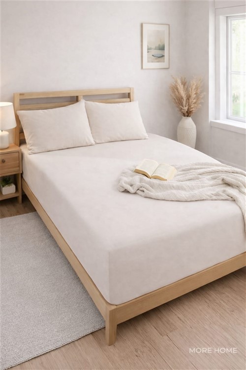 More Home  Çift Kişilik Lastikli Çarşaf  Seti + Yastık Kılıfı    Bej