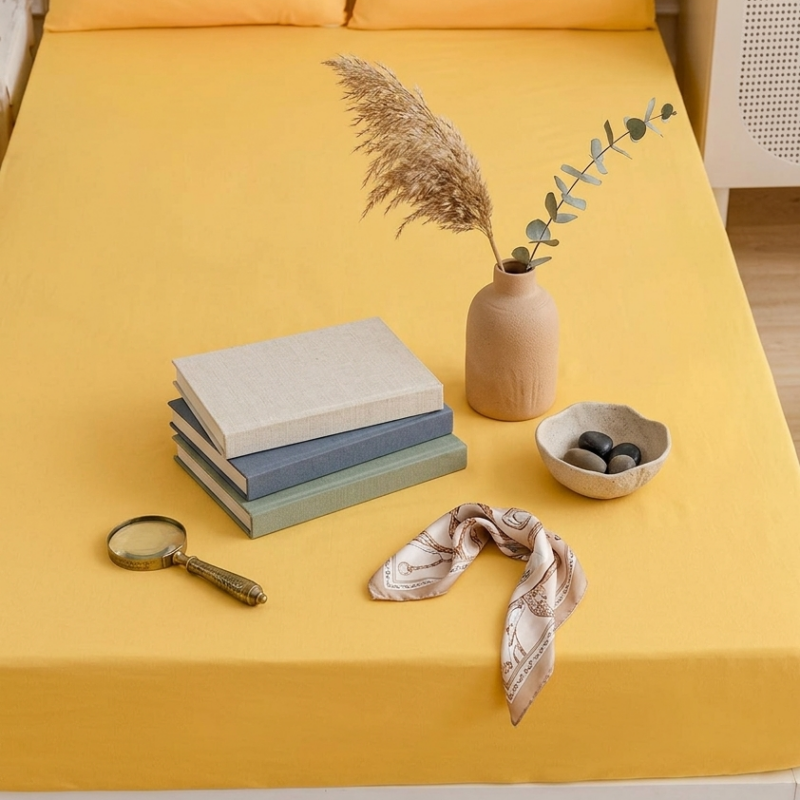 More Home  Çift Kişilik Lastikli Çarşaf  Seti + Yastık Kılıfı    Sarı