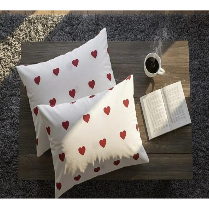 More Home Yastık Kılıfı  50X 70 Cm 2 Adet İkinci Kalite Beyaz Kırmızı Klep Desenli  Outlet