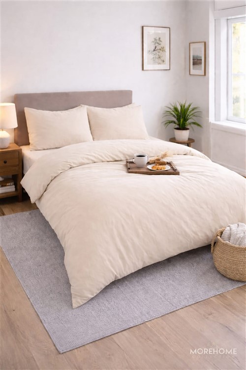 More Home  Çift Kişilik Yorgan Kılıfı + Yastık Kılıfı   Bej