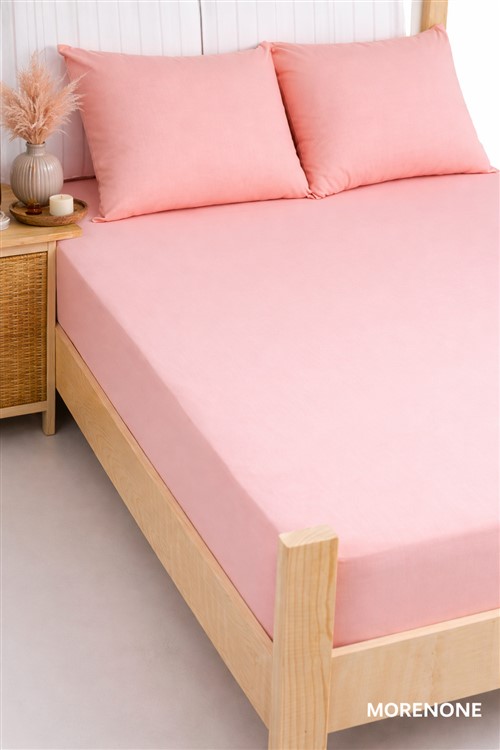 More Home  Çift Kişilik Lastikli Çarşaf  Seti + Yastık Kılıfı Somon