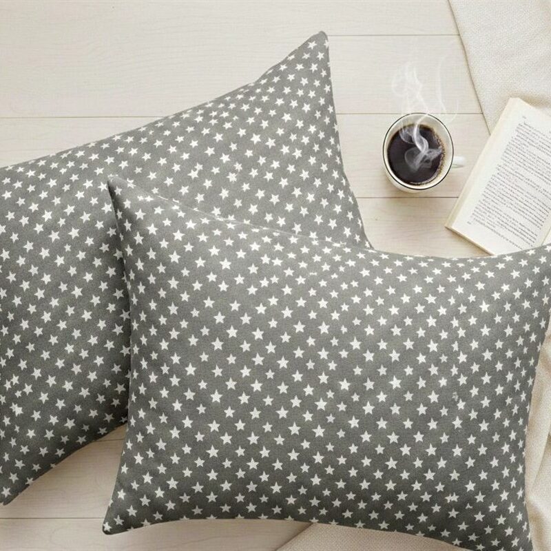 More Home Pamuklu Kapaklı Yastık Kılıfı 2 Adet 50X70 Gri Beyaz Yıldızlı