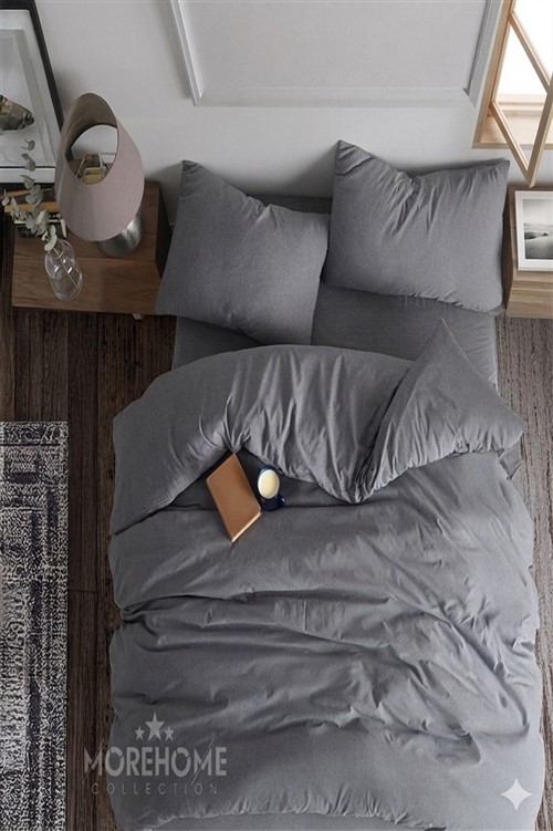 More Home Lastikli Çarşaf Çift Kişilik Nevresim Takımı Antrazid