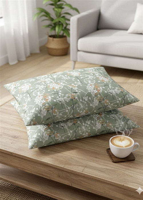 More Home Kapaklı Yastık Kılıfı (2 Adet) 50 x 70 cm Yeşil Beyaz