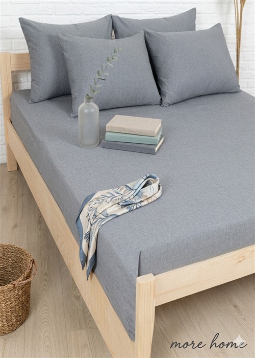 More Home  Çift Kişilik Lastikli Çarşaf  Seti + Yastık Kılıfı    Antrizit Gri