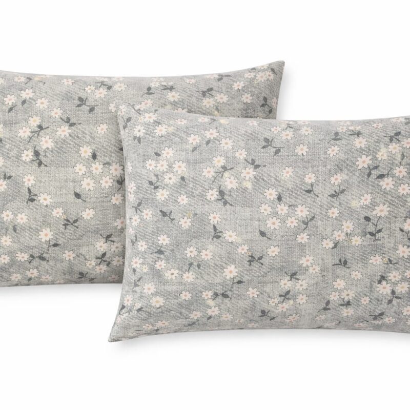 More Home Kapaklı Yastık Kılıfı (2 Adet) 50 x 70 cm Gri Beyaz Papatya