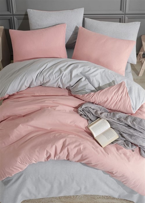More Home Tek  Kişilik Nevresim Seti + Yastık Kılıfı  Pembe Gri