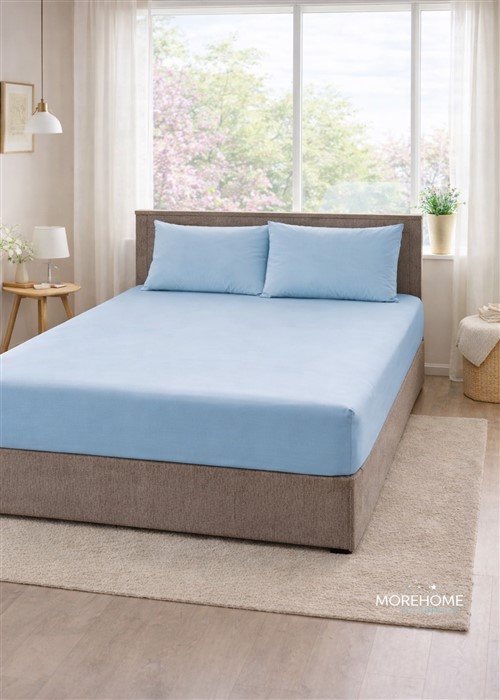 More Home  Çift Kişilik Lastikli Çarşaf  Seti + Yastık Kılıfı    Mavi