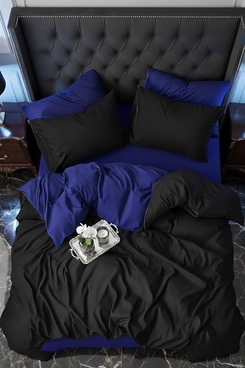 More Home  Çift Kişilik Nevresim Seti + Yastık Kılıfı Lacivert-Siyah