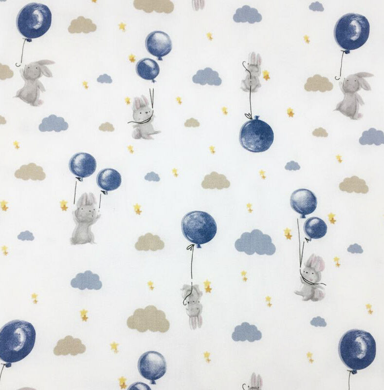 More Home %100 Pamuk Tek  Kat Müslin Bezi 90x90 Cm Mavi Balonlu Bulutlu