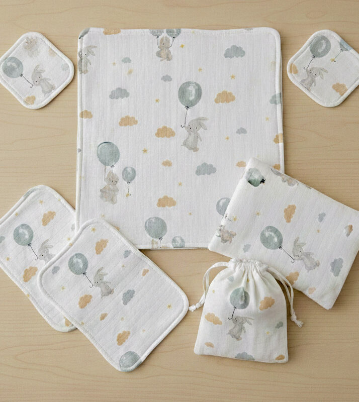 More Home Bebek Müslin Ağız  Bezi Battaniye %100 Pamuk 7 Parça Set   Tavşanlı