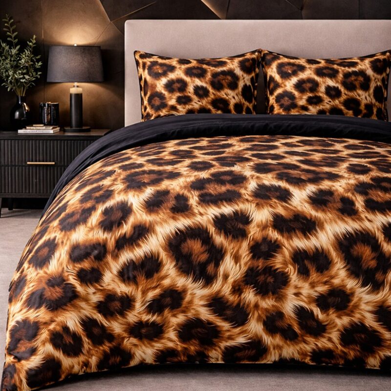 MORE HOME Tek Kişilik Nevresim Takımı Lastikli Çarşaflı  %100 Pamuk Ranforce 5d  Leopar Post  Siyah