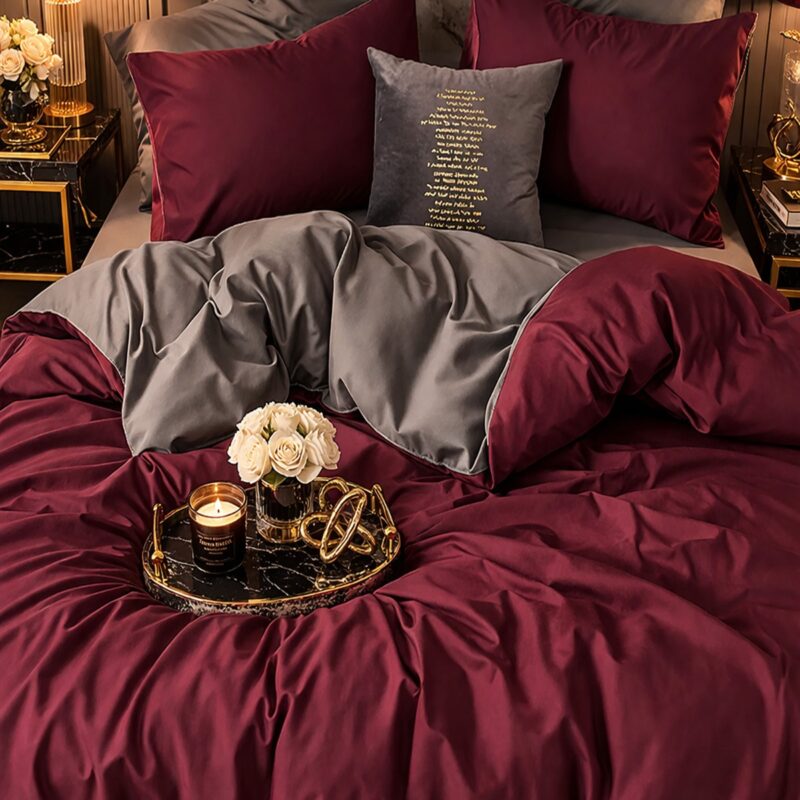 More Home Tek Kişilik Nevresim Takımı Lastikli Çarşaf   Antrazit Bordo