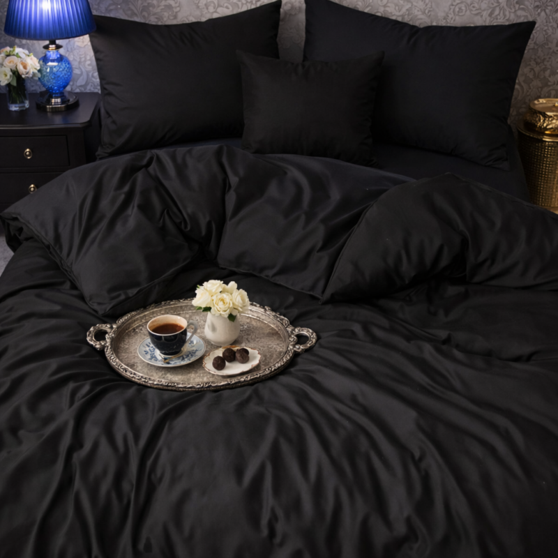 More Home  Tek Kişilik Nevresim Takımı Lastikli Çarşaf Siyah