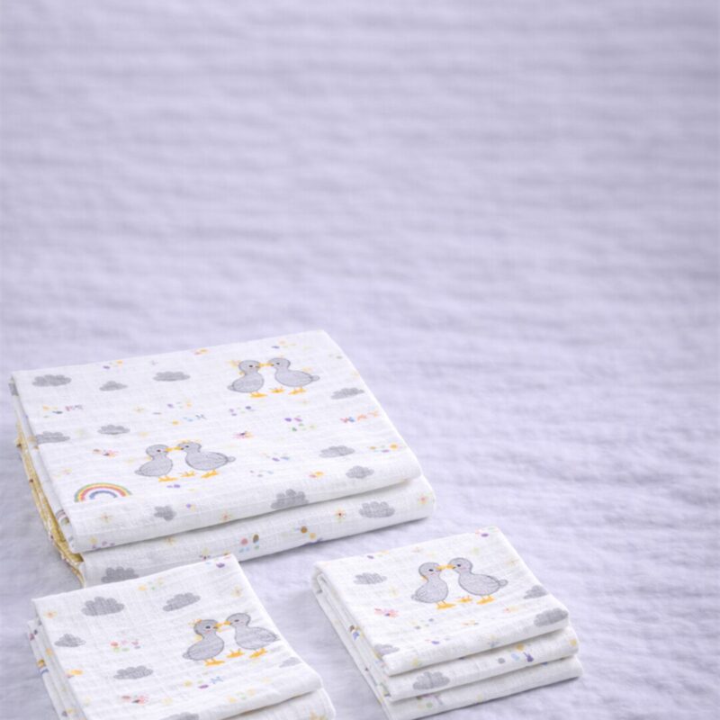 More Home Çok Amaçlı% 100 Pamuk Müslin Örtü, Bebek Battaniyesi 5 Parça Ördekli