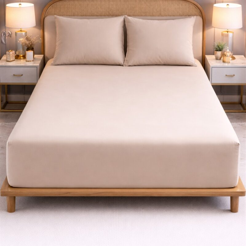 More Home  Çift Kişilik Lastikli Çarşaf  Seti + Yastık Kılıfı    Bej