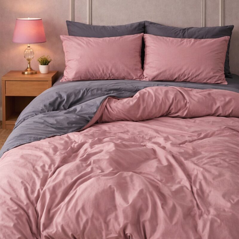 More Home  Tek Kişilik Nevresim Takımı Lastikli Çarşaf Gül kurusu  Antrazid