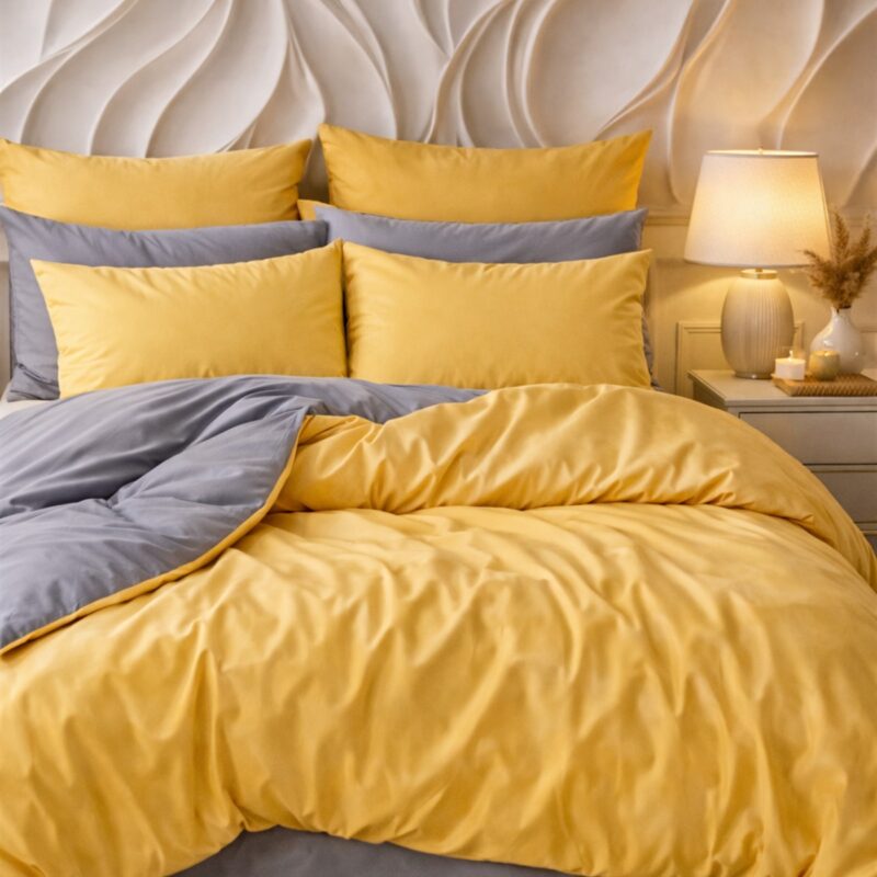 More Home Tek Kişilik Nevresim Takımı Lastikli Çarşaf Antrazit  Sarı