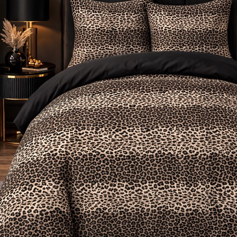 More Home Tek Kişilik Nevresim Takımı Lastikli Çarşaf Leopar  Siyah