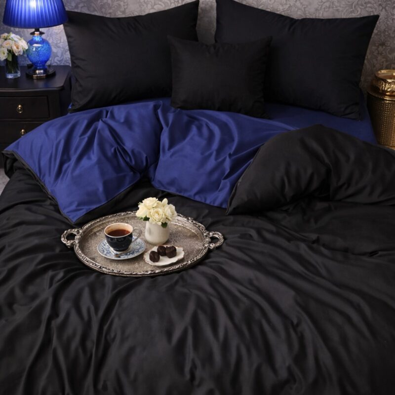 More Home Tek Kişilik Nevresim Takımı Lastikli Çarşaf  Siyah Lacivert