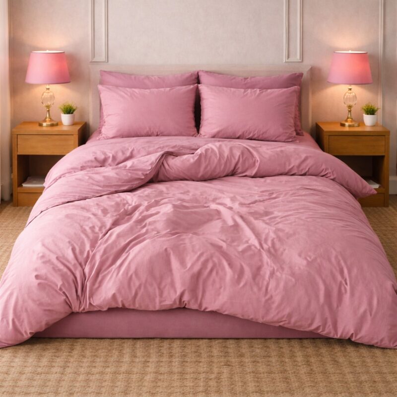 More Home Tek Kişilik Nevresim Takım Lastikli Çarşaf Gül Kurusu