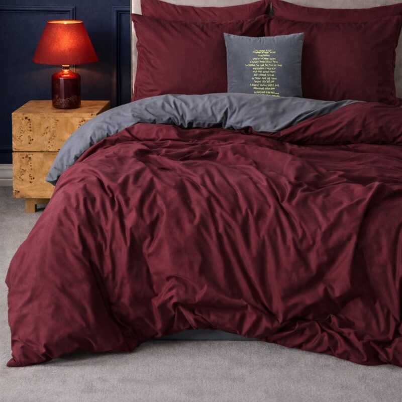 More Home Tek Kişilik Yorgan Kılıfı + Yastık Kılıfı Kılıfı Bordo Antrazit