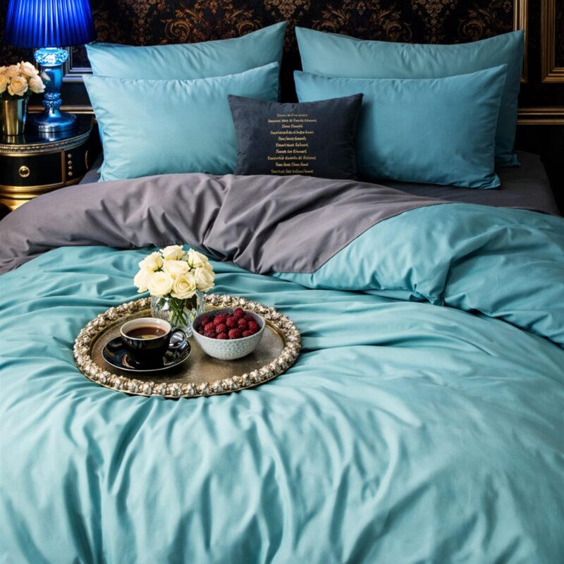 More Home Tek Kişilik Nevresim Takımı Lastikli Çarşaf  Mavi Antrazit