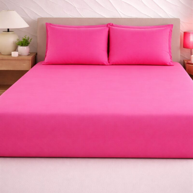 More Home  Çift Kişilik Lastikli Çarşaf  Seti + Yastık Kılıfı   fuşya