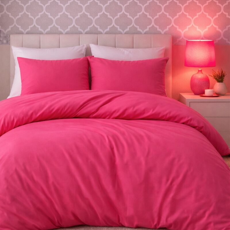 More Home Tek Kişilik Nevresim Takımı Lastikli Çarşaf  Fuşya