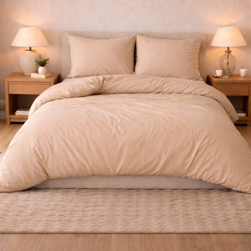 More Home  Çift Kişilik Yorgan Kılıfı + Yastık Kılıfı Koyu Bej