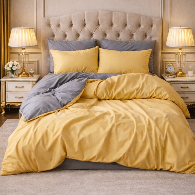 More Home Tek Kişilik Yorgan Kılıfı + Yastık Kılıfı Antrazit  Sarı