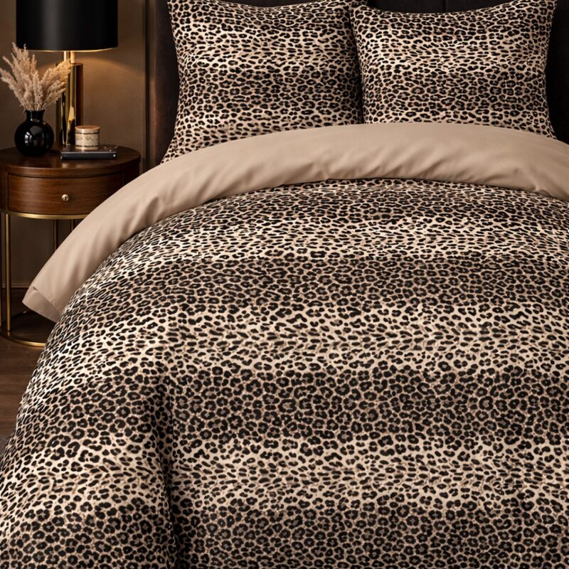 More Home Tek Kişilik Nevresim Takımı Lastikli Çarşaf  Leopar Bej