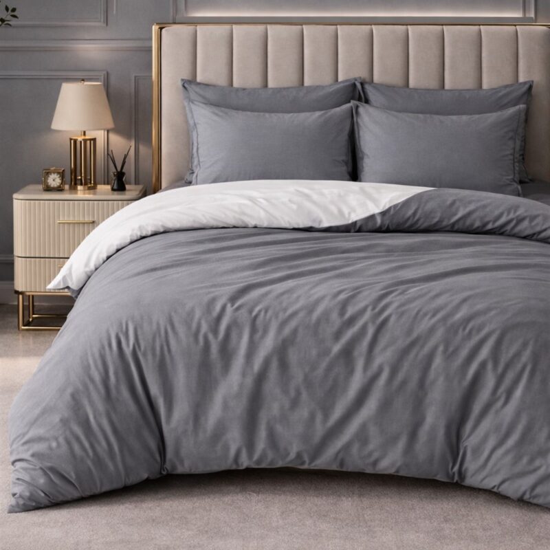 More Home Tek Kişilik Nevresim Takımı Lastikli Çarşaf   Gri Antrazit