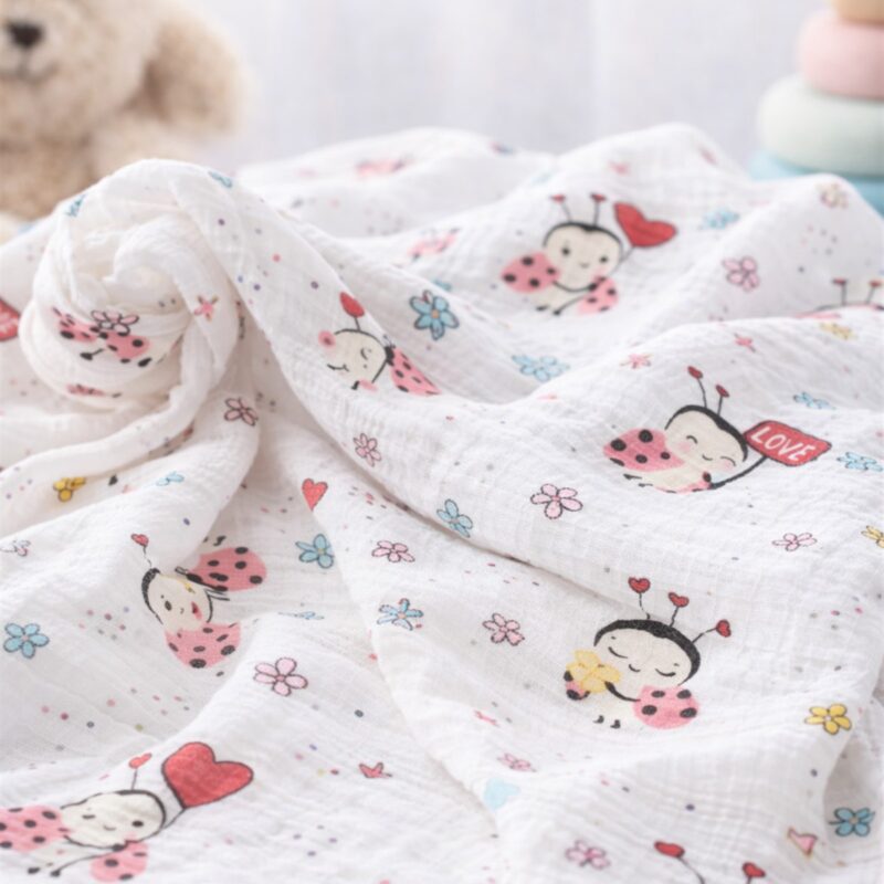 More Home % 100 Pamuk Müslin Bezi 90x90 Cm Uğur Böceği  Krem Kırmızı