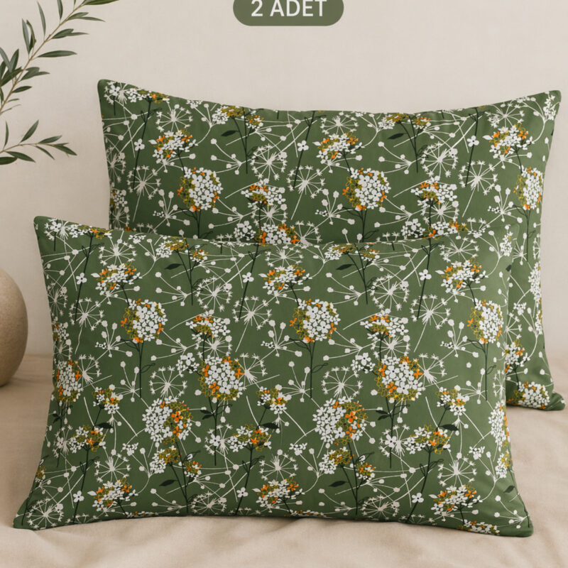 More Home Pamuklu Yastık Kılıfı (2 Adet) 50 x 70 cm Yeşil Beyaz