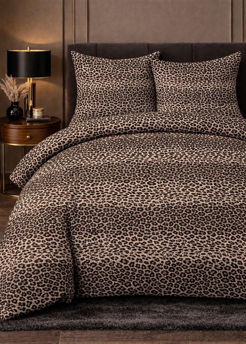 More Home Tek Kişilik Yorgan Kılıfı + Yastık Kılıfı  Leopar  Bej