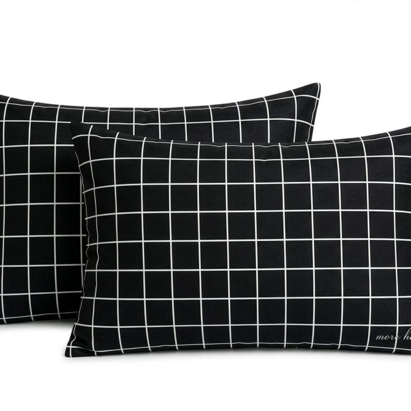 More Home Pamuklu Yastık Kılıfı (2 Adet) 50 x 70 cm Kareli Siyah Beyaz