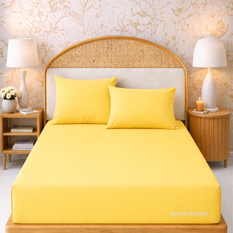 More Home  Çift Kişilik Lastikli Çarşaf  Seti + Yastık Kılıfı Sarı