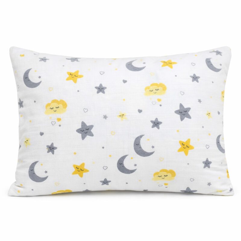 More Home Müslin Bebek yastık kılıfı %100 pamuklu yıldızlı aylı  35x45 Gri Sarı