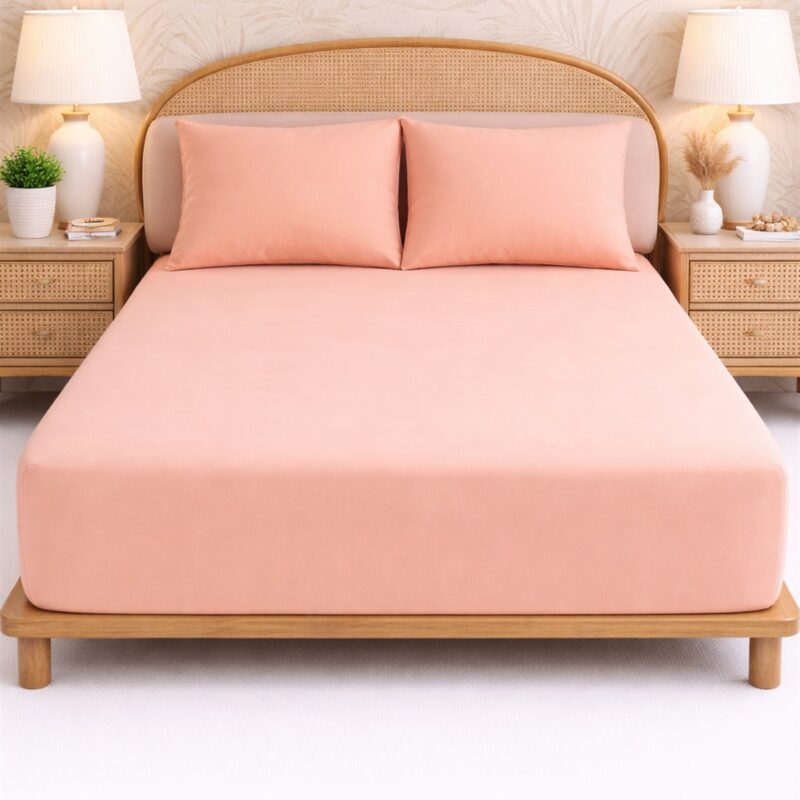 More Home  Çift Kişilik Lastikli Çarşaf  Seti + Yastık Kılıfı Somon