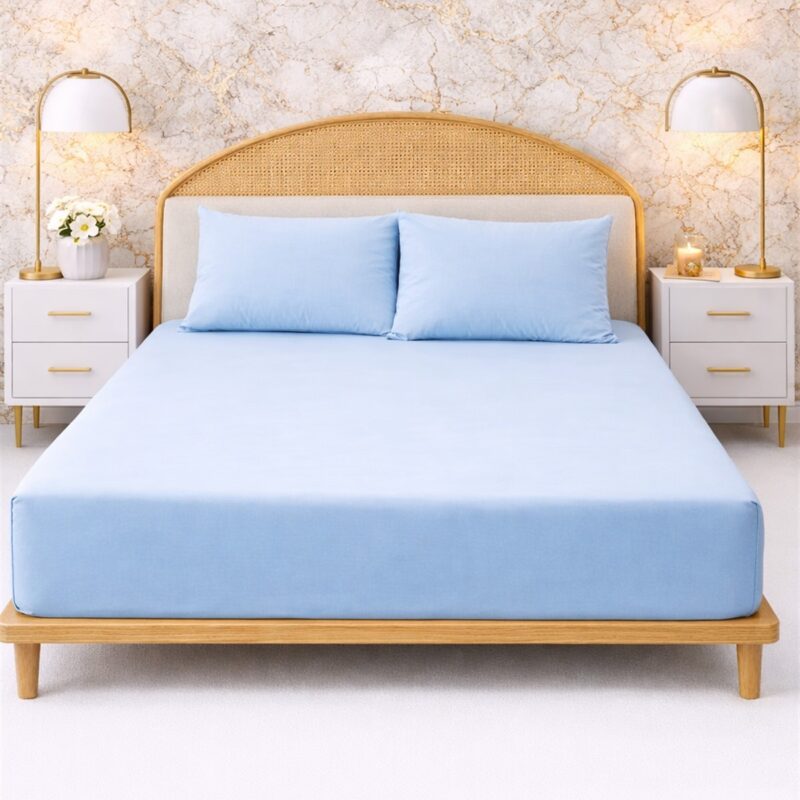 More Home  Çift Kişilik Lastikli Çarşaf  Seti + Yastık Kılıfı Mavi