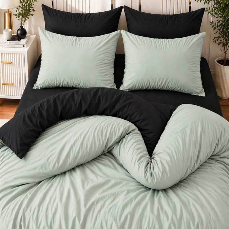 More Home Tek Kişilik Nevresim Takımı Lastikli Çarşaflı  Siyah Yeşil