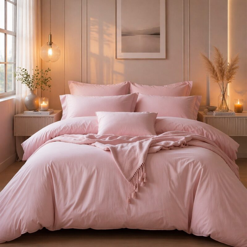 More Home Tek Kişilik Nevresim Takımı Lastikli Çarşaf Pudra
