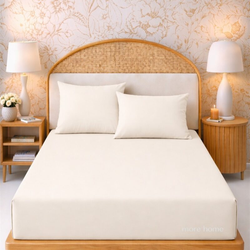 More Home Tek Kişilik Lastikli Çarşaf  Seti + Yastık Kılıfı   Krem