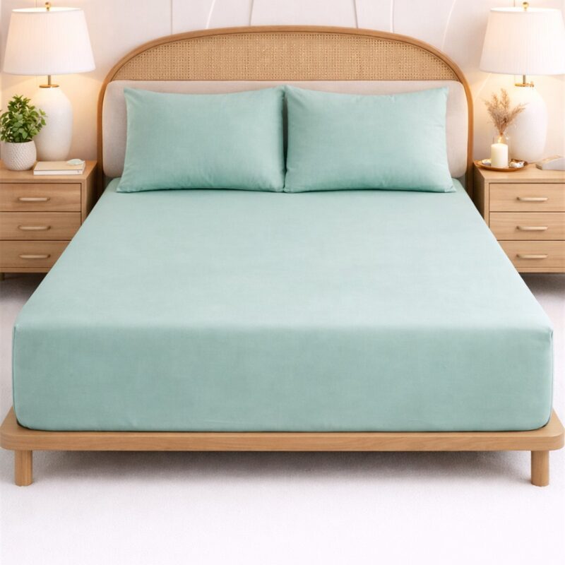 More Home Tek Kişilik Lastikli Çarşaf  Seti + Yastık Kılıfı Su Yeşili
