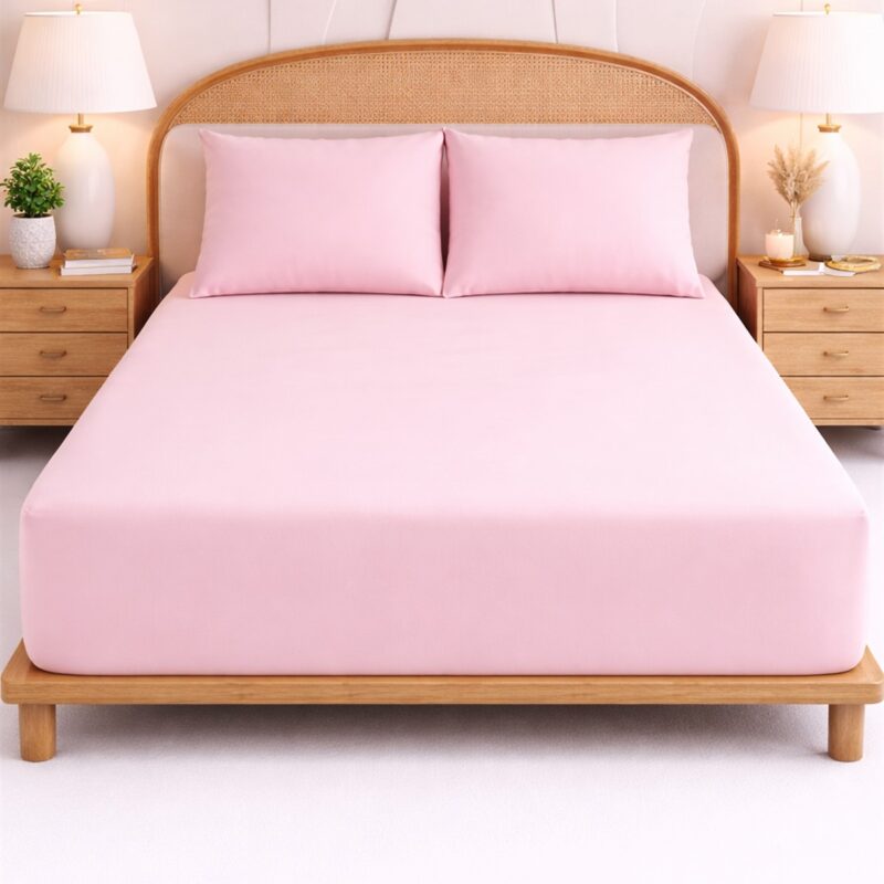 More Home Tek Kişilik Lastikli Çarşaf Seti + Yastık Kılıfı Pudra