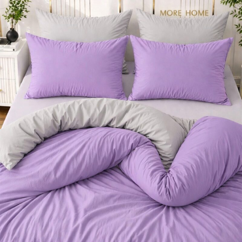 More Home Tek KişiliK Nevresim Takımı Lastikli Çarşaflı Lila Gri